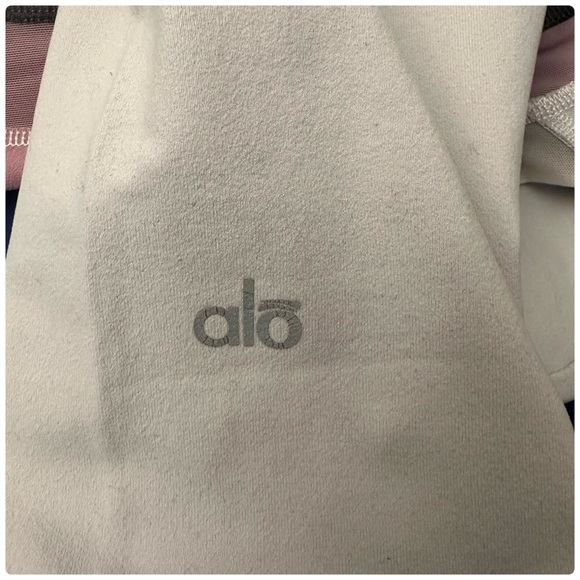 Alo Womens Moto Yoga Leggings Pants Light Gray High Waist Mesh - Picture 7 of 9